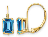 2.60 Carat (ctw) Emerald-Cut Natural Swiss Blue Topaz Leverback Earrings in 14K Yellow Gold